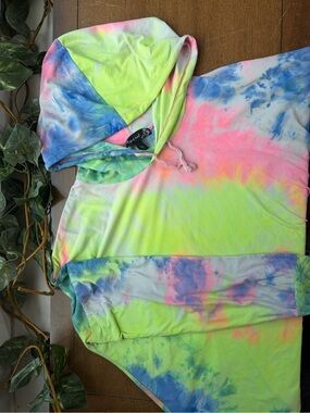 Tie Dye Hoodie Neon Pastel Lightweight Cropped Pullover Bright Rainbow Long Slee